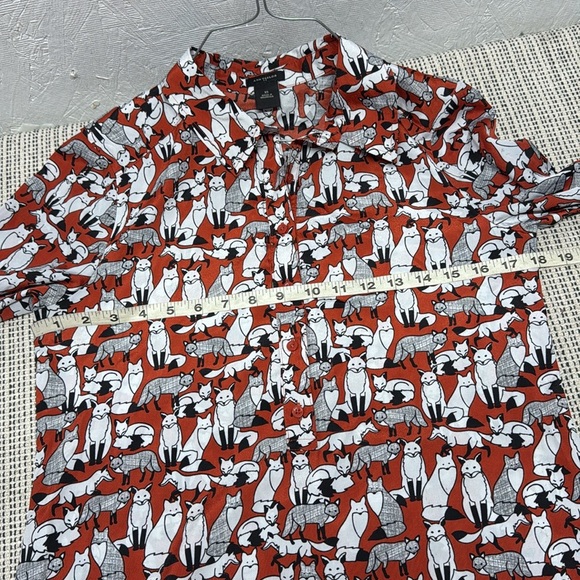 Ann Taylor Fox Print long sleeve Top blouse Size XS orange half button front - Picture 4 of 8